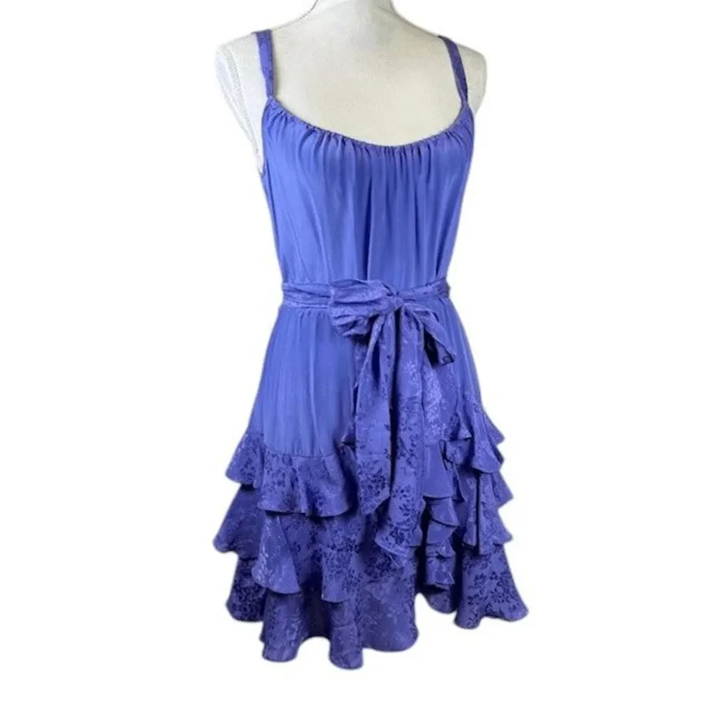 Rebecca Taylor Silk Ruffle Purple Floral Short Date Mini Dress‎ Size 6